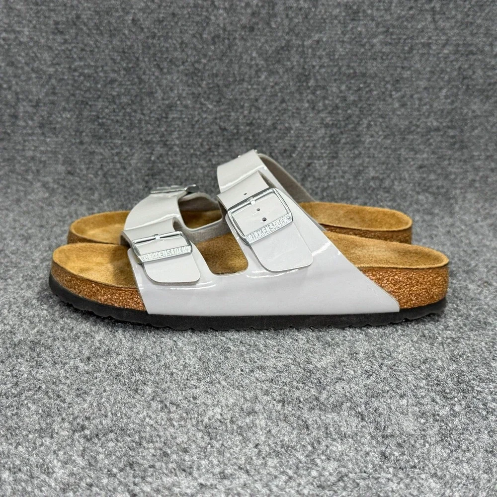 Birkenstock‎ Arizona Slide Sandals Women's 9 Grey Patent Leather Slip On Buckle